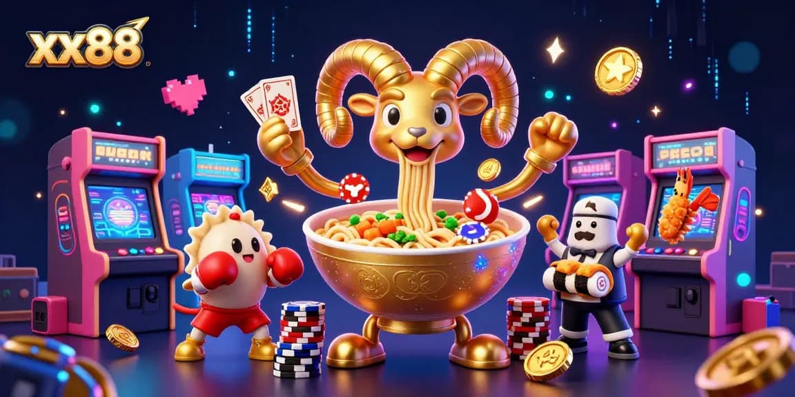 Play exciting games at xx88 with vibrant characters, glowing casino elements, and thrilling action.