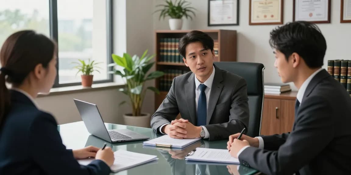 Web consultation between criminal lawyer and client in modern law office.
