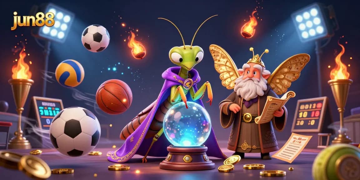 Experience engaging wagers at jun88 with animated fortune tellers and dynamic sports elements.