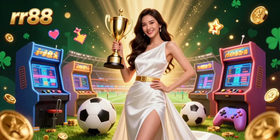 Celebrate wins at rr88 with a stunning casino-themed digital art, showcasing dynamic sports betting elements.
