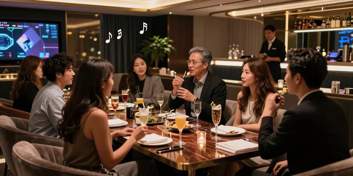 쩜오블랜딩에서 고급스럽고 아늑한 분위기 속 친구들끼리의 사교 모임 장면
