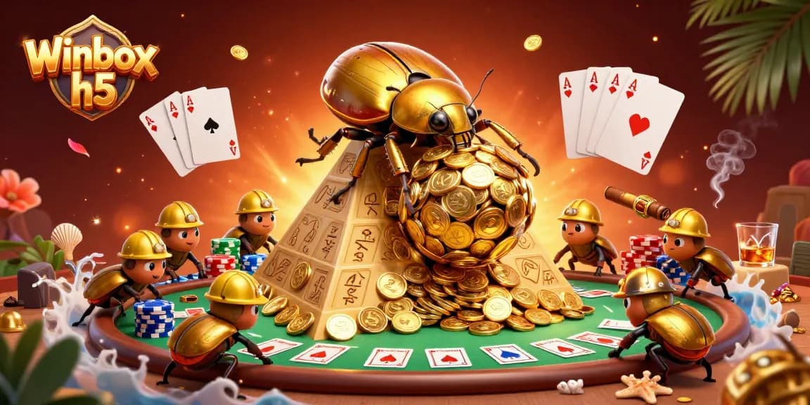 Experience the excitement of Winbox h5 with colorful casino symbols and golden coins in a vibrant, dynamic illustration.