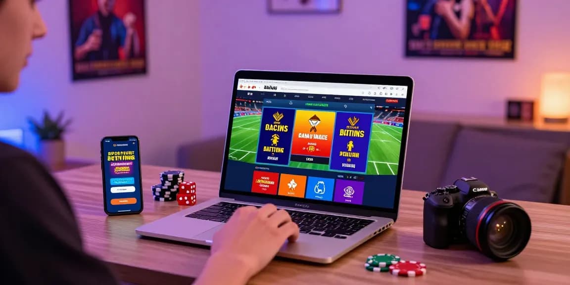 Engaging user on https://go99vn.city/ exploring vibrant sports betting platform with casino game graphics.