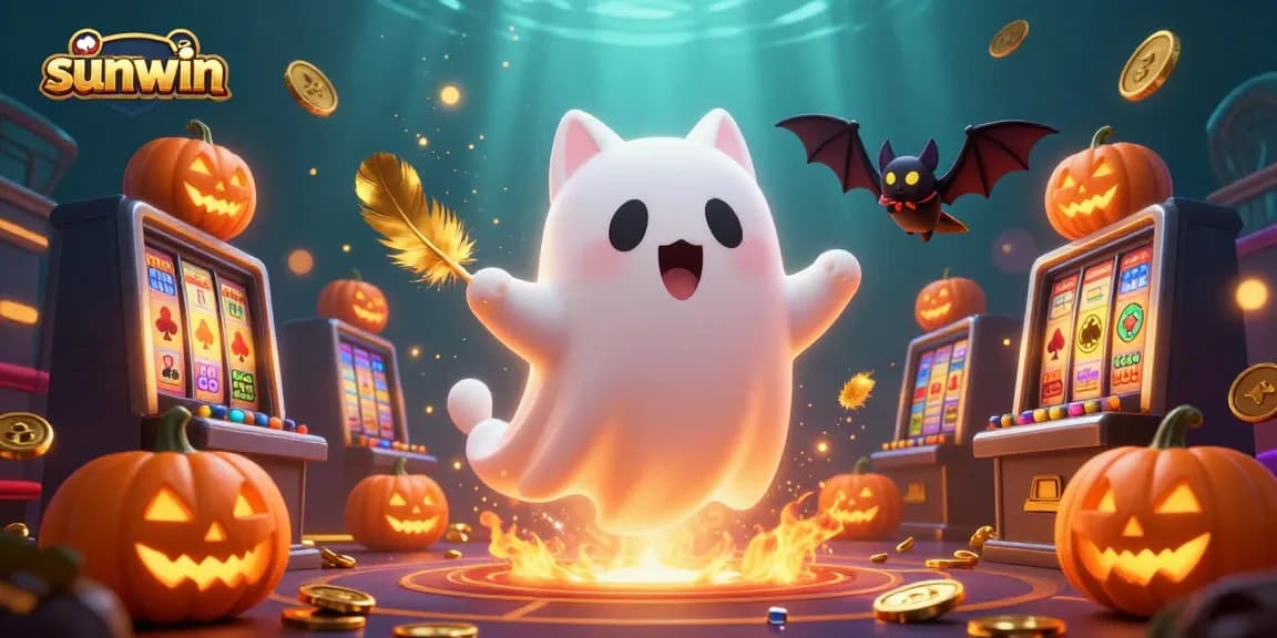 Experience the excitement of sunwin as a ghost cat and vampire bat navigate vivid casino slots.