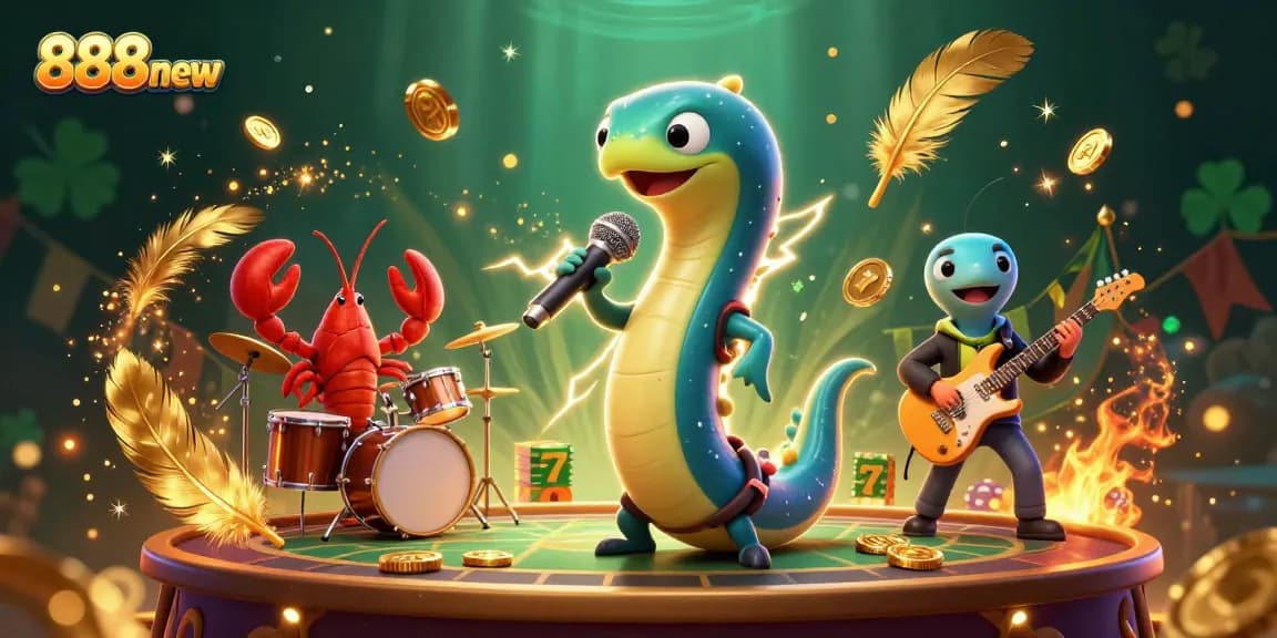 Engage with 888new's dynamic underwater casino scene featuring lively characters, slot reels, and energetic ambiance.