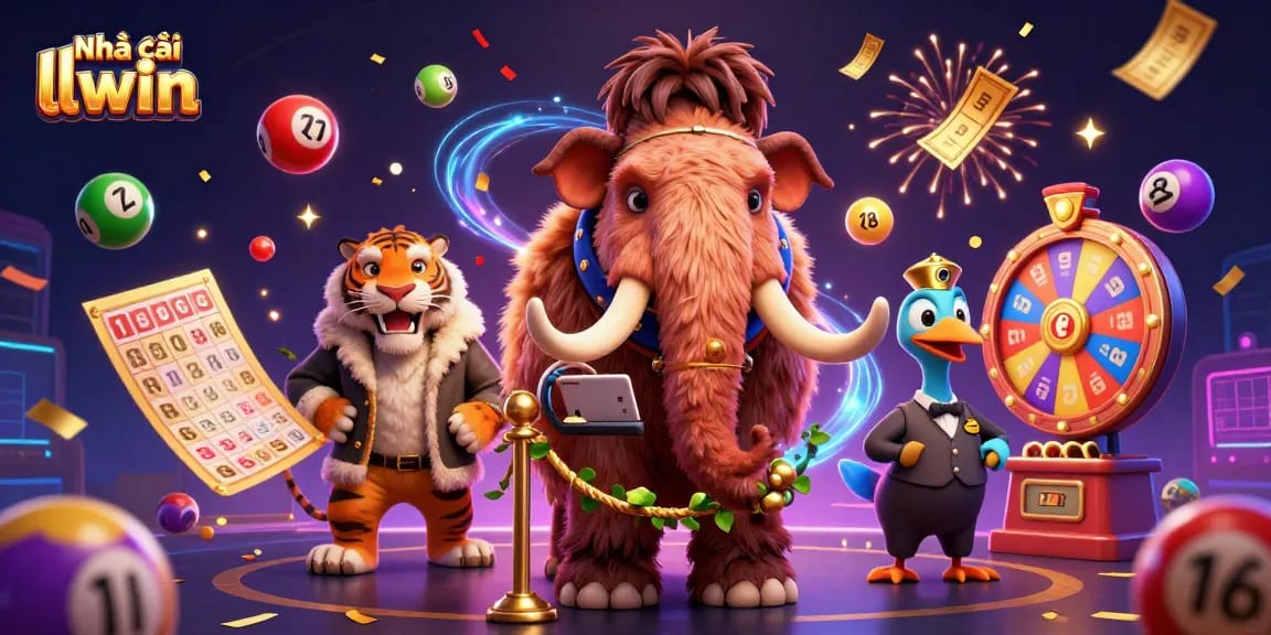 Engage with the vibrant energy of Nhà cái llwin as a saber-tooth tiger VIP checks in at a lively casino entrance.
