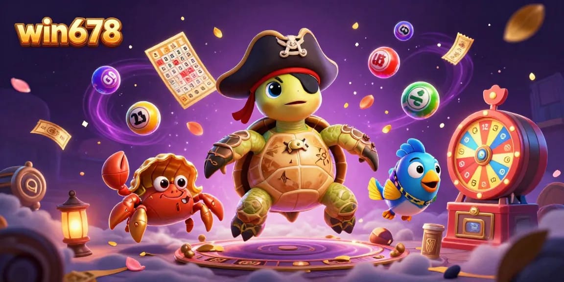 Join the fun with win678 in an exciting casino-themed 3D illustration featuring vibrant game elements.