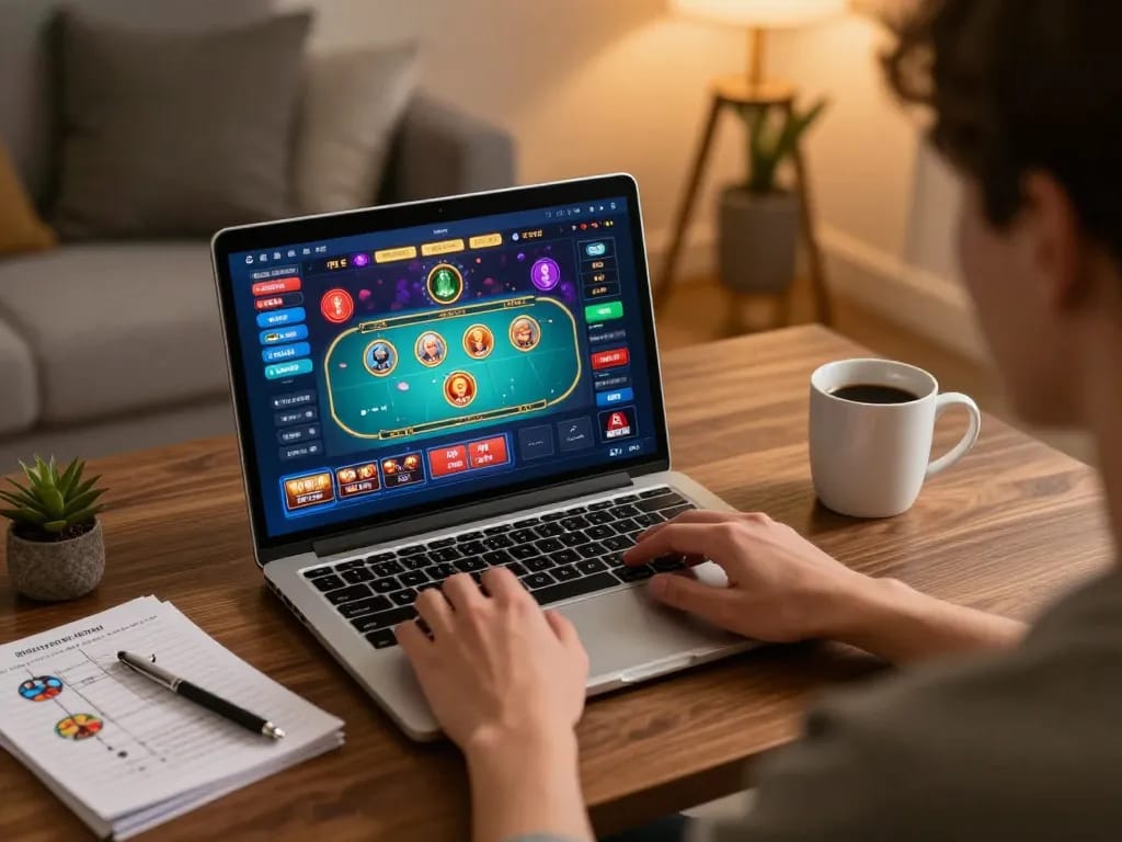 Player using llwin for online gaming, enjoying comfortable home setup, enhancing strategic betting.