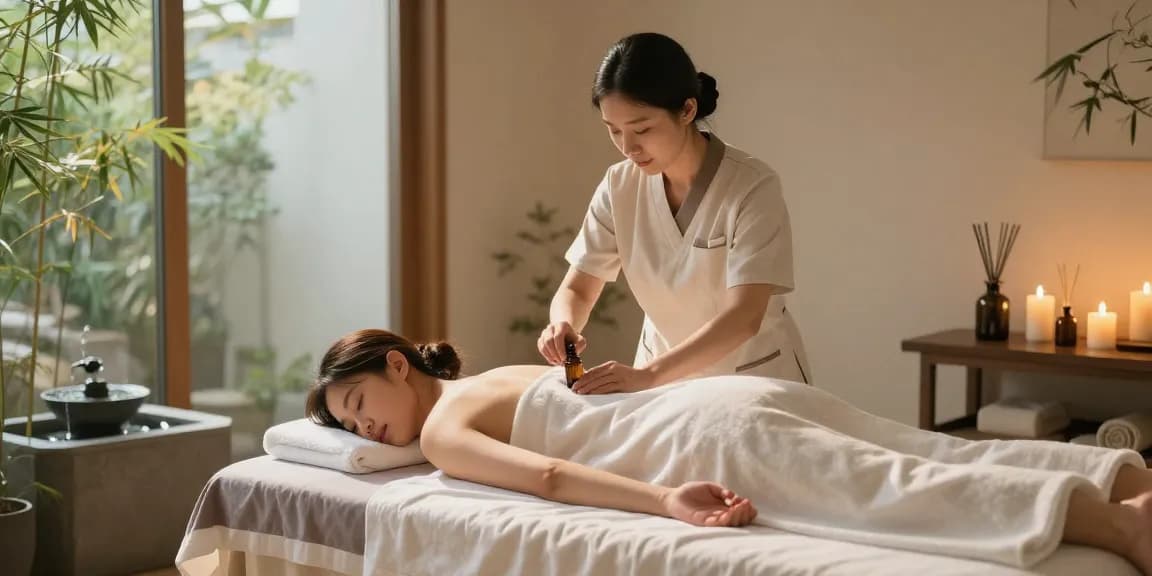 안양출장마사지 session in a calming spa with soothing elements and essential oils.