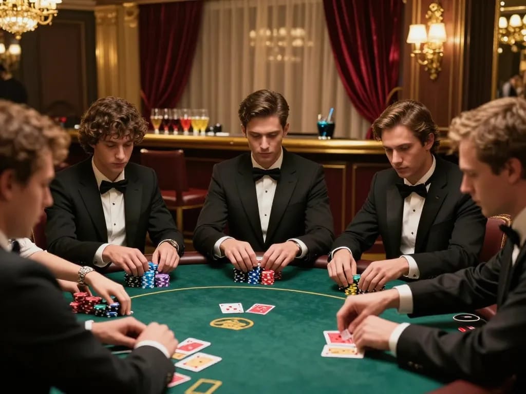 Players engaged in a high-stakes game at TR88 trang chủ poker table, showcasing intense concentration and strategic gameplay