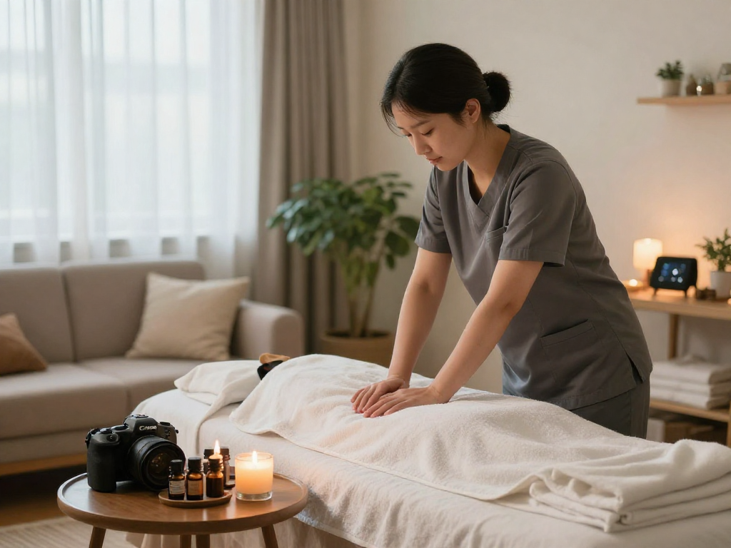 Relaxing home massage setting with professional therapist for 성북구출장안마 services.