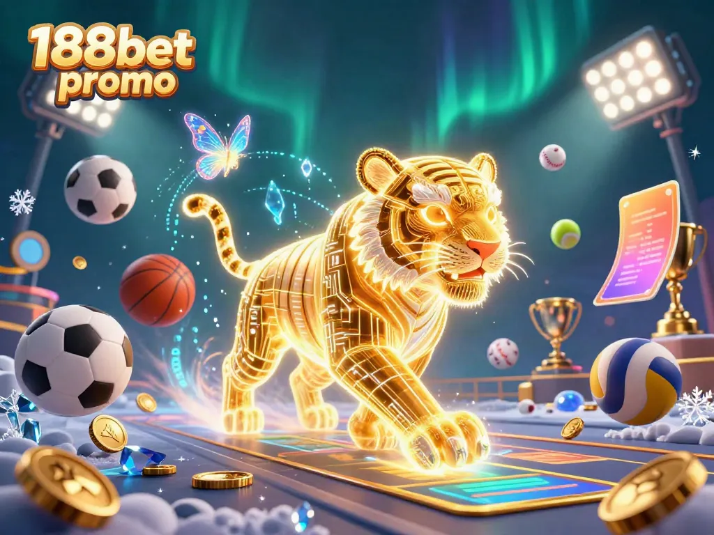 Experience the thrilling 188bet promo with a dazzling tiger in a digital casino.