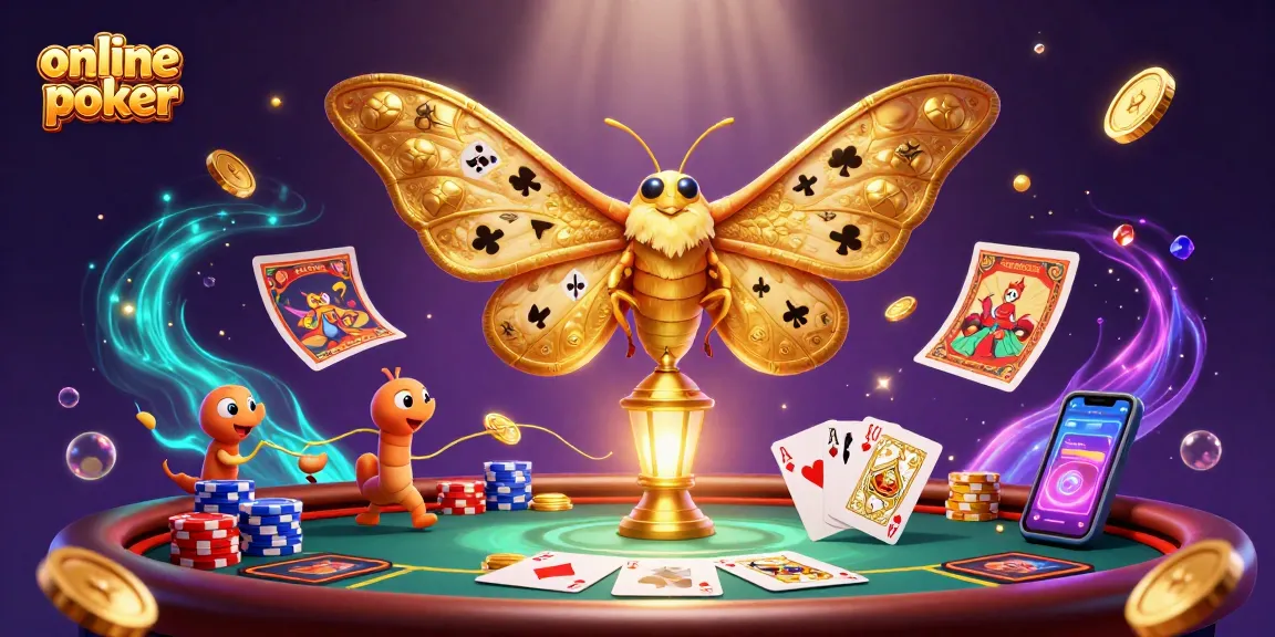 Engage in online poker with a dazzling scene featuring colorful poker chips and glowing cards.