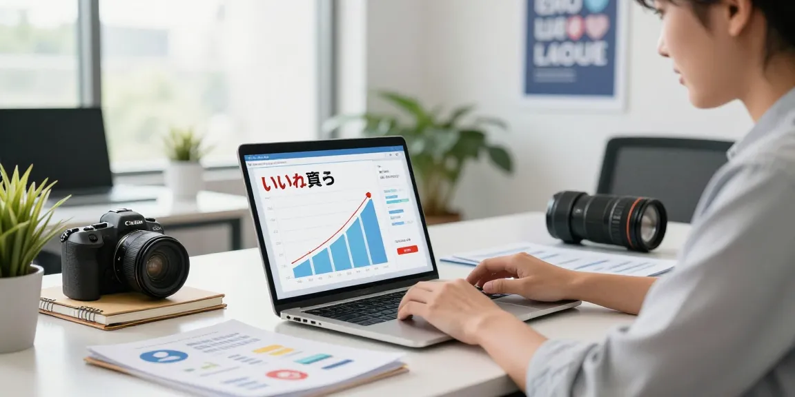 SNSでのいいねを買うサービスを分析する若手ビジネスパーソンの姿