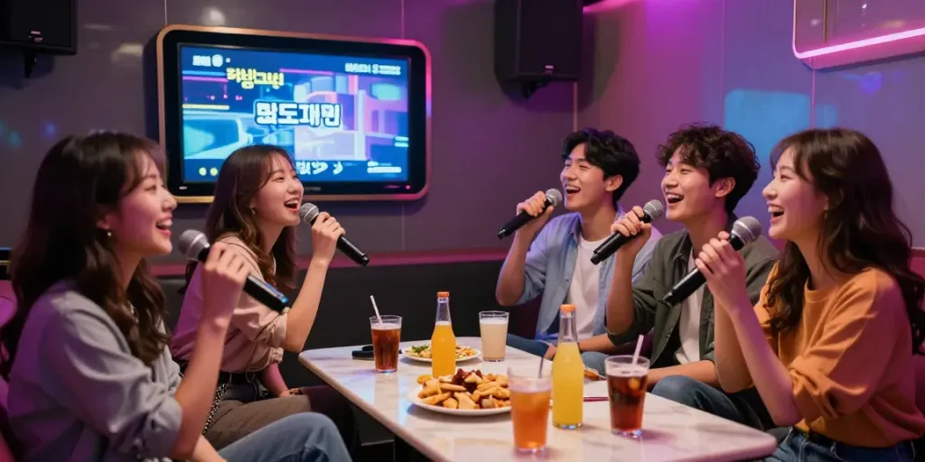 강남도파민에서 친구들과 즐거운 시간을 보내는 모습, 분위기와 음악이 어우러진 공간