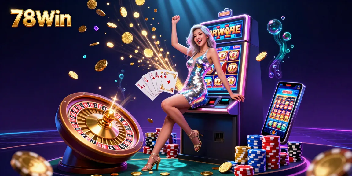 Win big at 78Win with vibrant casino action and stunning jackpot celebration.