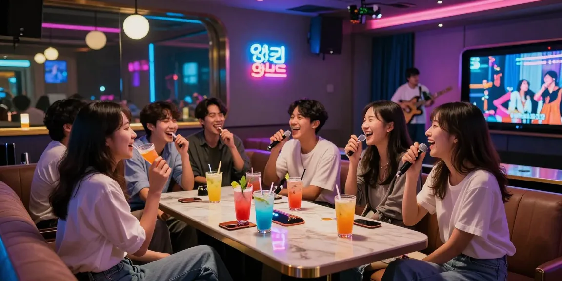 인천쓰리노의 즐거운 분위기를 담은 카라오케 룸에서 친구들과 함께하는 모습