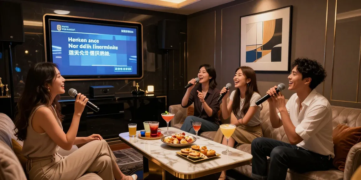 강남쩜오에서 고급스러운 프라이빗 룸에서 친구들과 함께 노래를 부르며 즐기는 모습