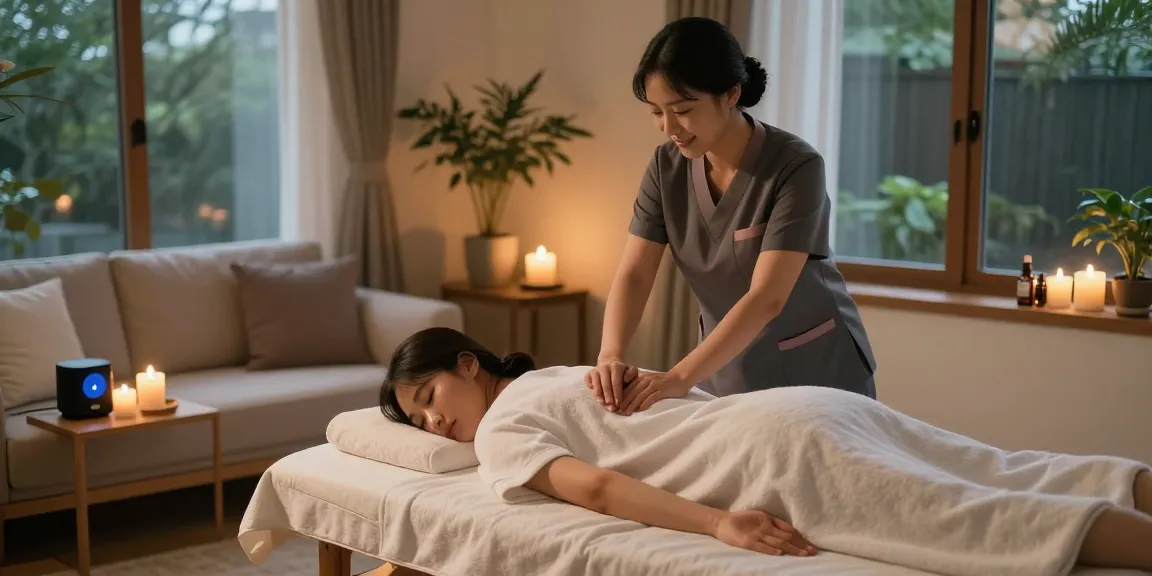 Experience the calming effects of 김포출장마사지 in a serene home setting, with a professional Korean therapist providing relaxing services.