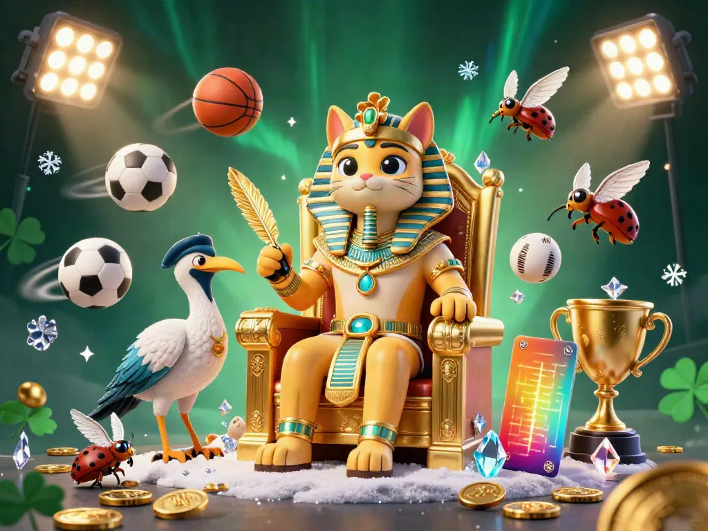 Experience the excitement of sports betting at FUN 88 with a vibrant casino scene depicting 3D Egyptian pharaoh cat in a golden throne.