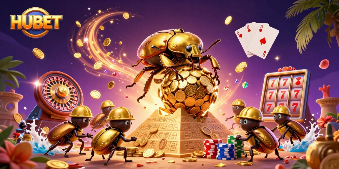 Experience thrilling gaming moments with HUBET's vibrant casino adventures surrounded by cascading coins and sparkling gems.