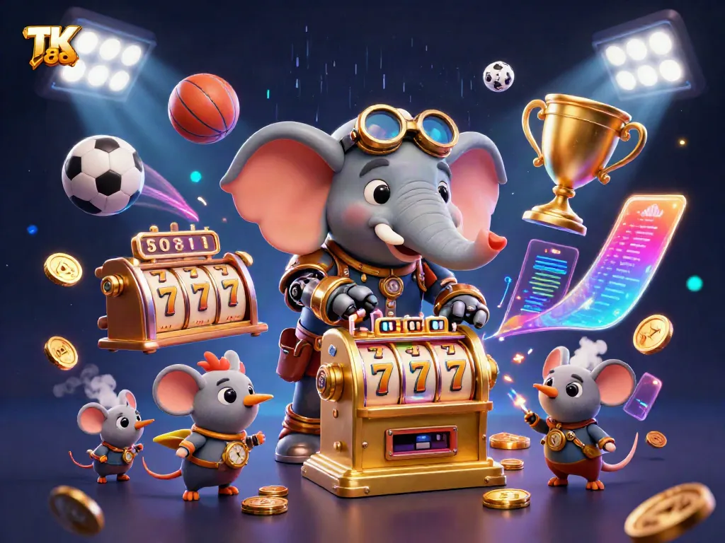 Experience thrilling gameplay action with TK 88's dynamic slot machines and vibrant casino scene.
