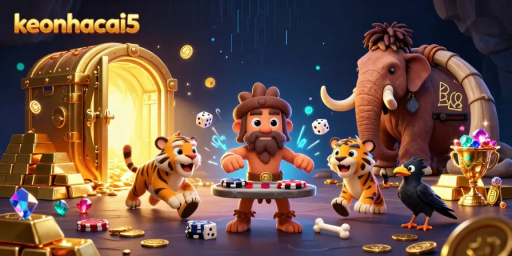 Experience the excitement of keonhacai5 with prehistoric casino fun featuring dynamic characters and treasure.