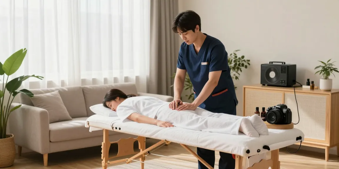 Premium 동탄출장마사지 service setup at home with a therapist and calming atmosphere.